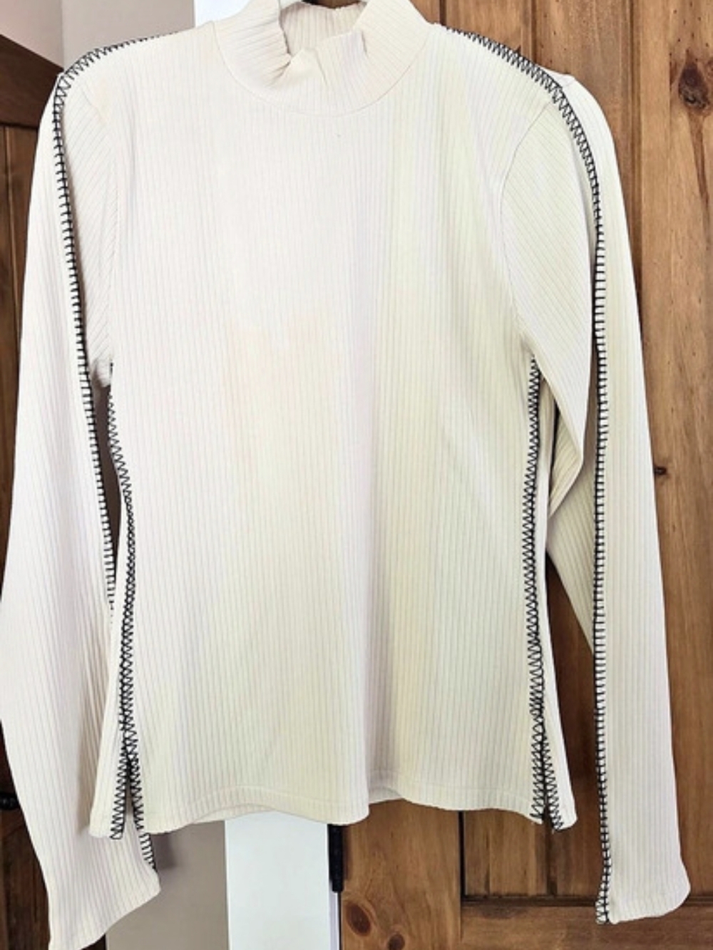 J.Crew Premium Rib Turtleneck with Whipstitch Trim Cream Large